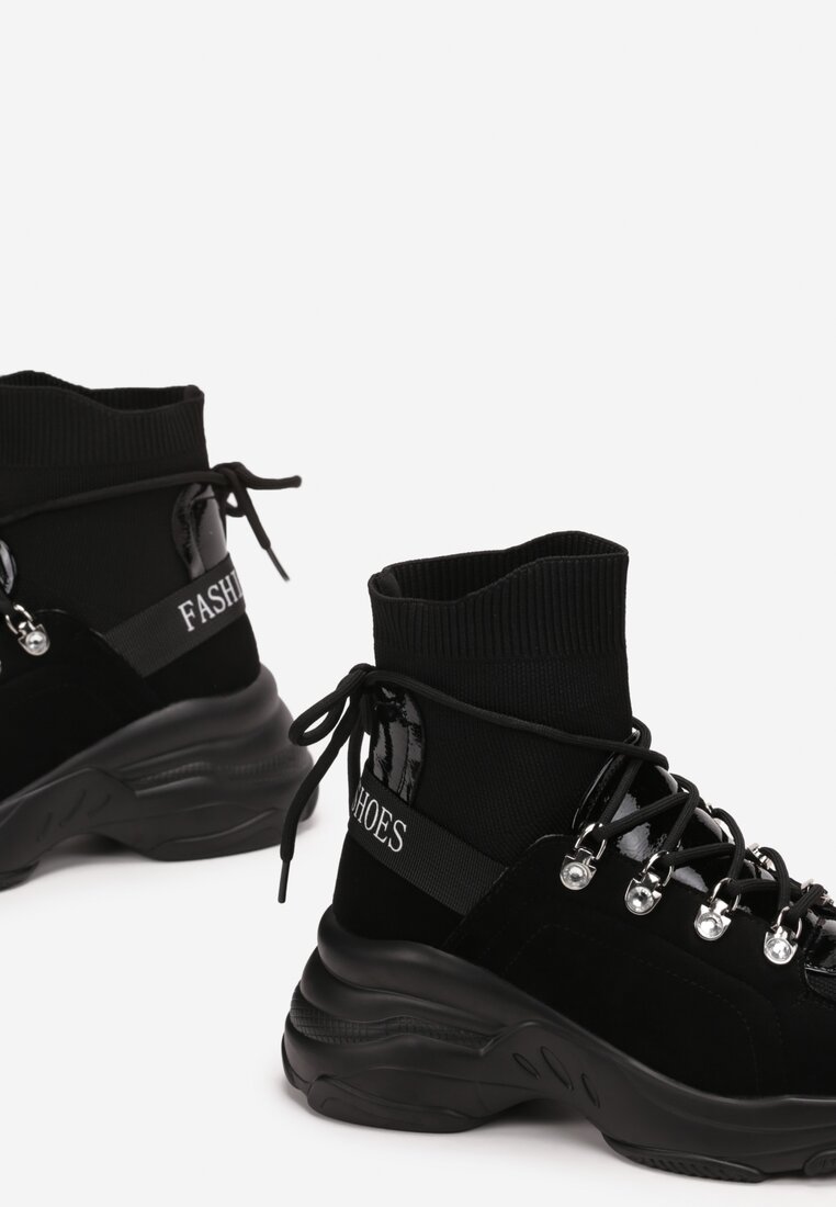 Czarne Sneakersy z Elastyczną Cholewką za Kostkę Nicosia