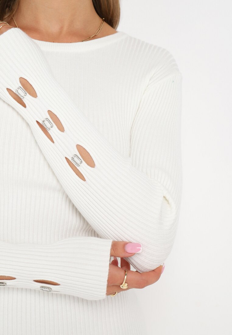 Jasnobeżowa Dopasowana Sukienka Dzianinowa Brinatta