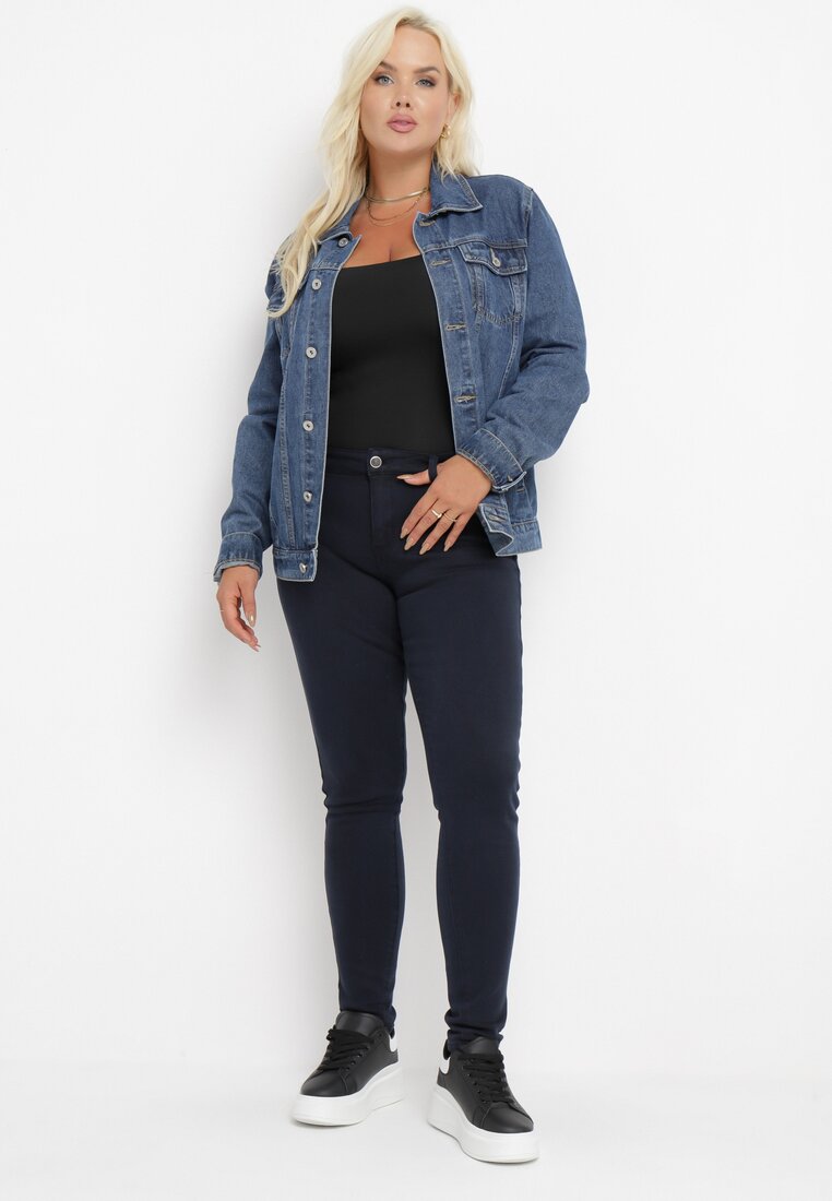 Granatowe Jeansy Skinny Push Up Fivac