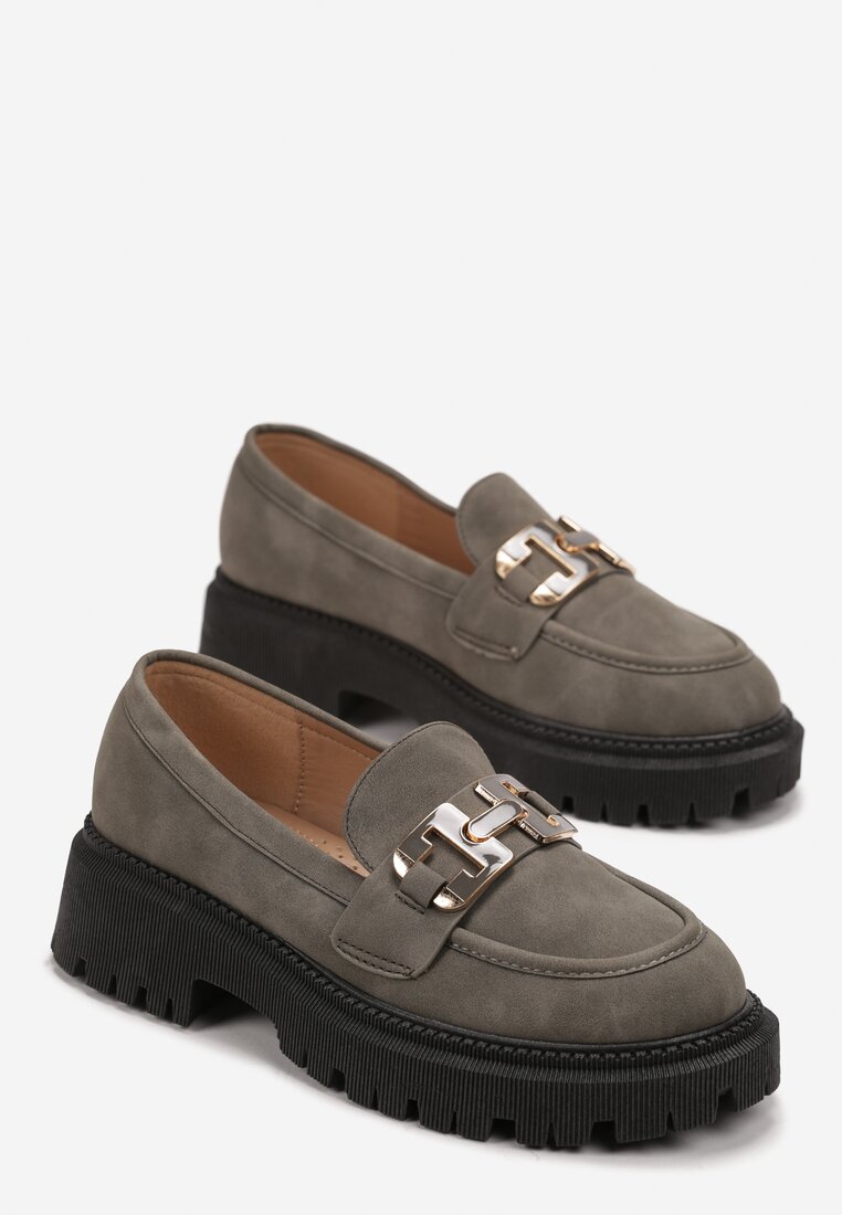 Zielone Mokasyny na Platformie z Klamerką Sowida