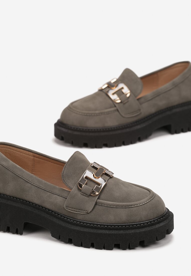 Zielone Mokasyny na Platformie z Klamerką Sowida