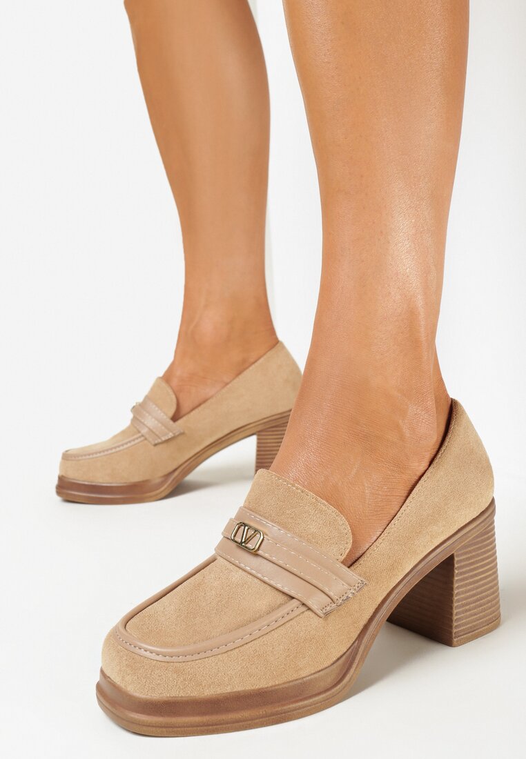 Ciemnobeżowe Półbuty na Słupku Elites