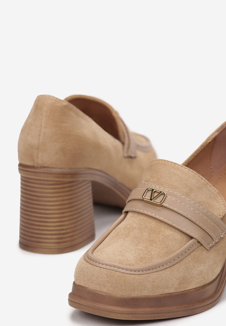 Ciemnobeżowe Półbuty na Słupku Elites