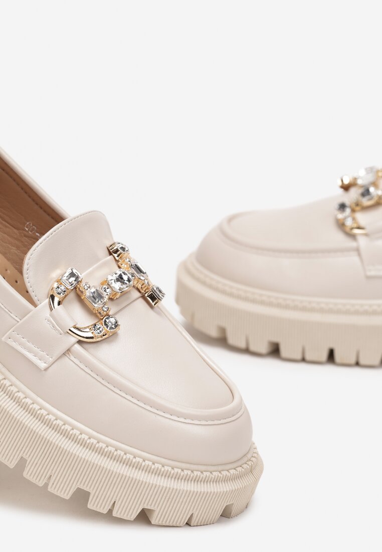 Beżowe Mokasyny z Klamerką na Grubej Podeszwie Lucra