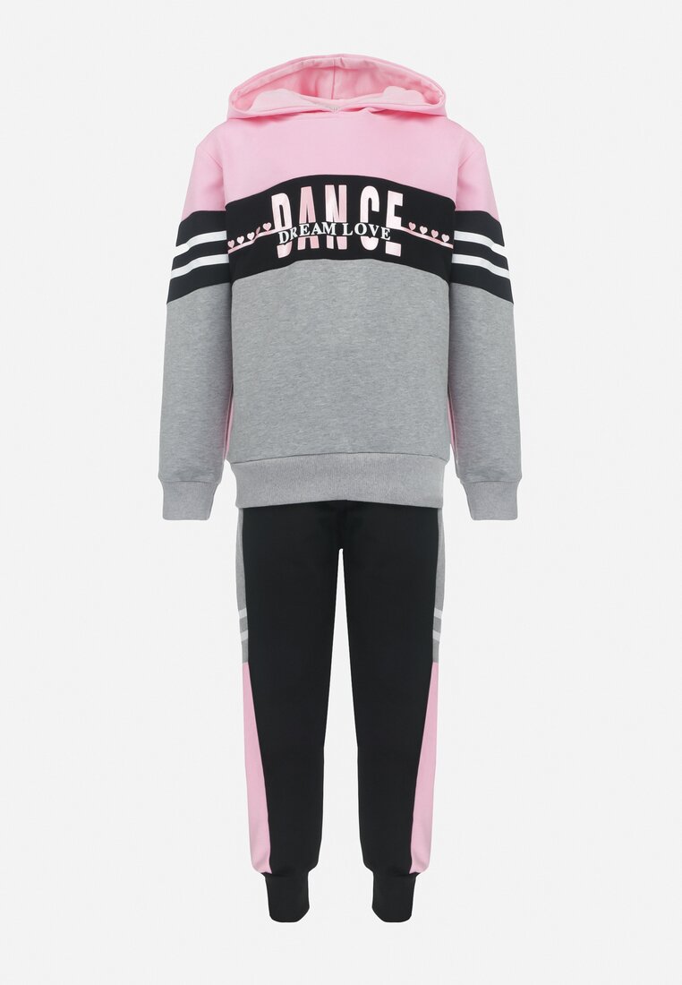 Różowo-Szary 2-częściowy Komplet Dresowy z Bluzą i Spodniami Kilbo