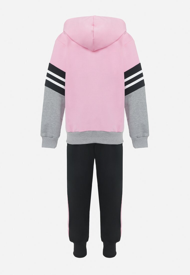 Różowo-Szary 2-częściowy Komplet Dresowy z Bluzą i Spodniami Kilbo