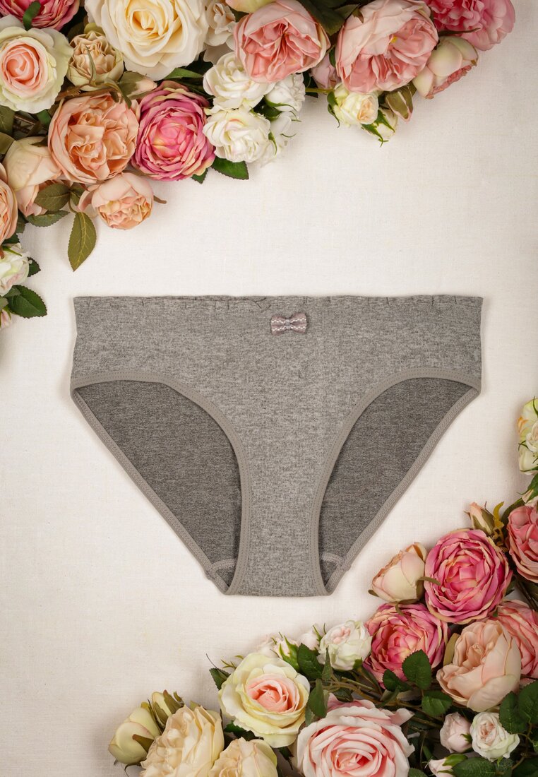 Ciemnoszare Gładkie Majtki Typu Figi z Kokardką Sibila