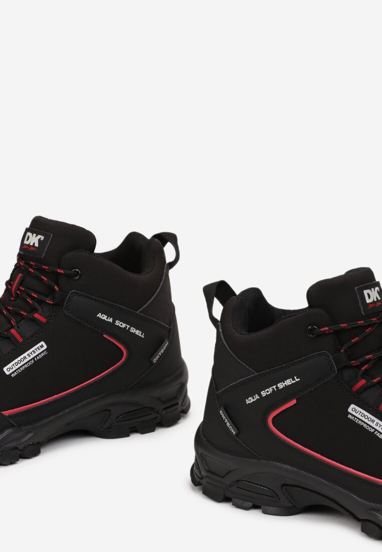 Czarno-Czerwone Buty Trekkingowe za Kostkę z Sznurowaniem Mirval