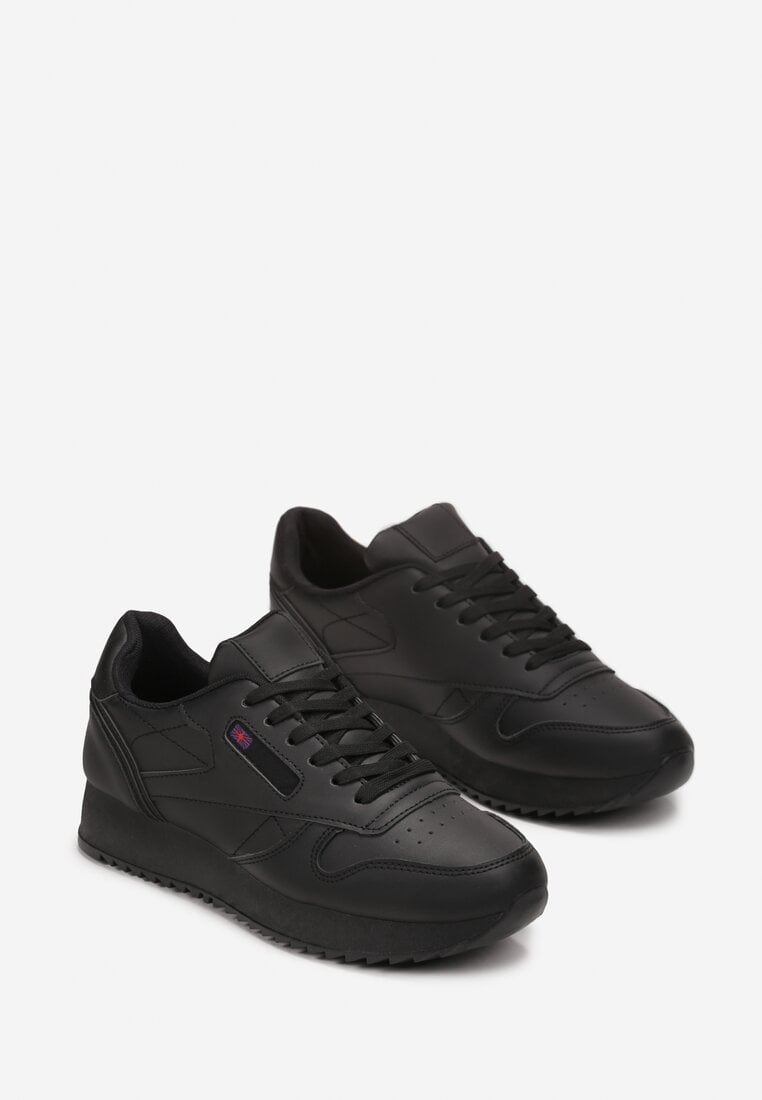 Czarne Sneakersy z Ekoskóry na Grubej Podeszwie Brosta