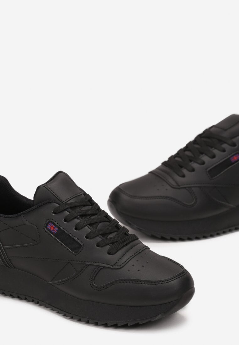 Czarne Sneakersy z Ekoskóry na Grubej Podeszwie Brosta