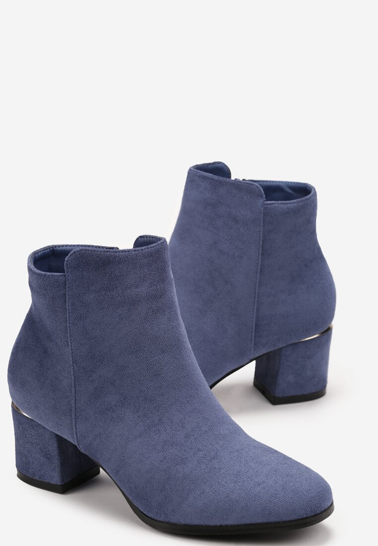 Niebieskie Botki na Niskim Słupku z Cholewką za Kostkę Ivare