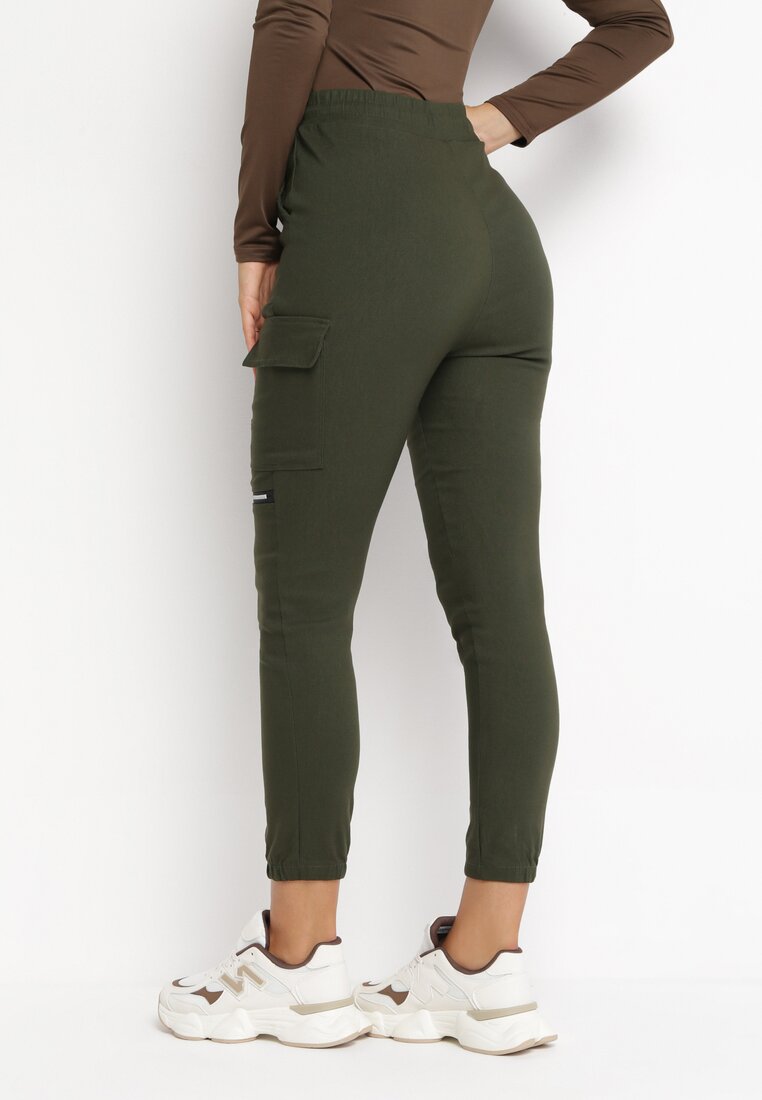 Ciemnozielone Spodnie Bojówki z Gumką w Pasie Vefa