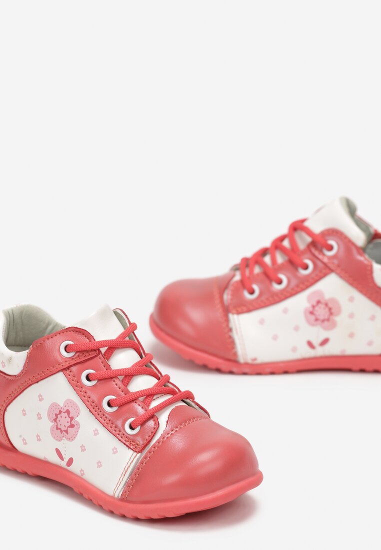 Różowe Sznurowane Buty Sportowe na Suwak z Kolorową Aplikacją Simalle