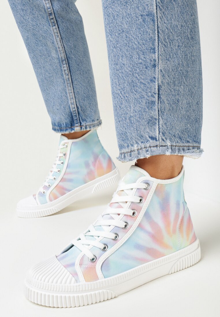 Niebiesko-Różowe Sznurowane Trampki w Stylu Tie-Dye na Płaskiej Żłobionej Podeszwie Locines