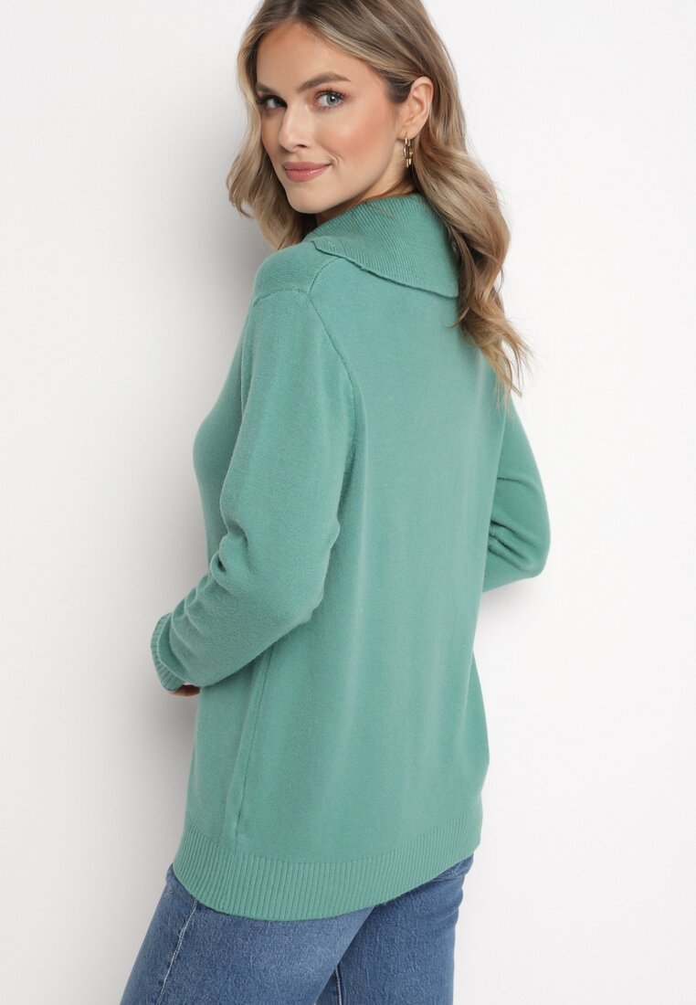 Jasnozielony Rozpinany Golf z Ozdobnym Wzorem i Ściągaczami Vamos