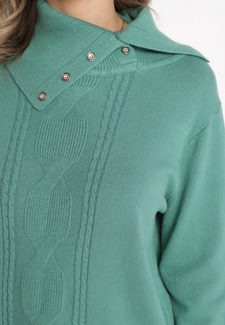 Jasnozielony Rozpinany Golf z Ozdobnym Wzorem i Ściągaczami Vamos