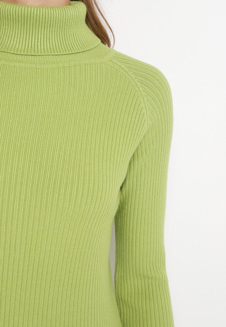 Zielony Dopasowany Golf z Prążkowanej Dzianiny Raulia