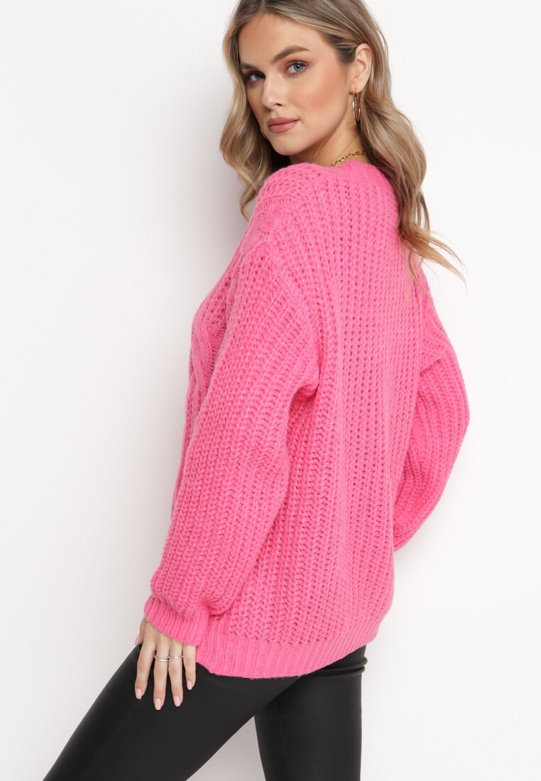 Fuksjowy Kardigan Zapinany na Guziki ze Ściągaczami Parlima