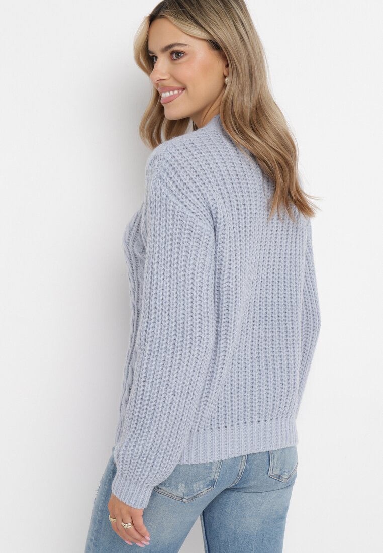 Szary Sweter w Warkoczykowy Splot Rafipo
