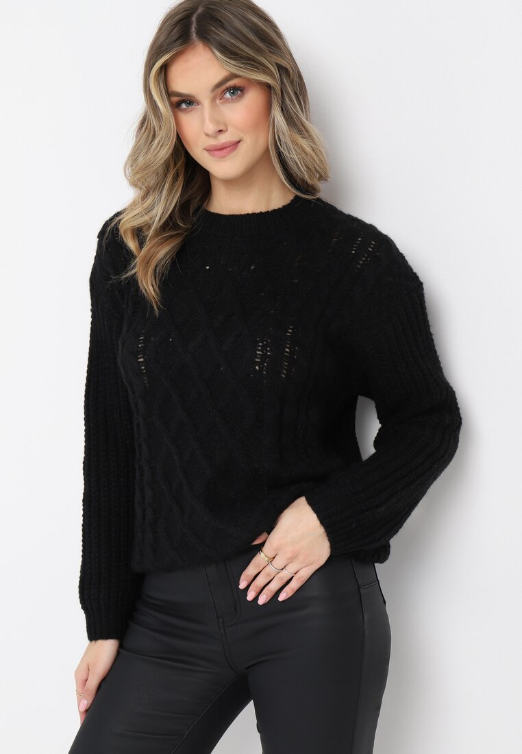 Czarny Sweter w Warkoczykowy Splot Rafipo
