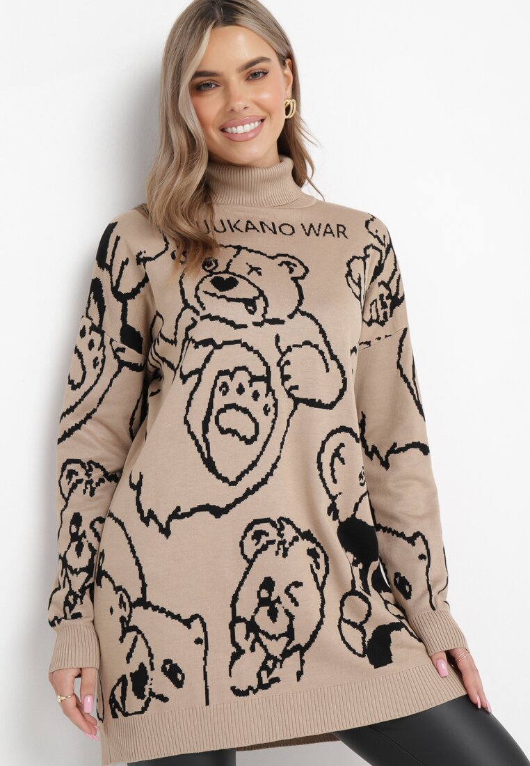 Ciemnobeżowy Sweter z Golfem Leticie