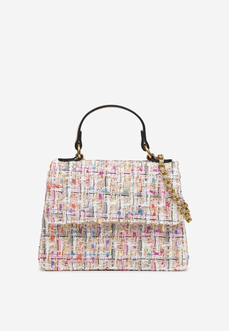 Beżowa Torebka Trapezowa z Tweedowego Materiału ze Złotą Nitką Urilla