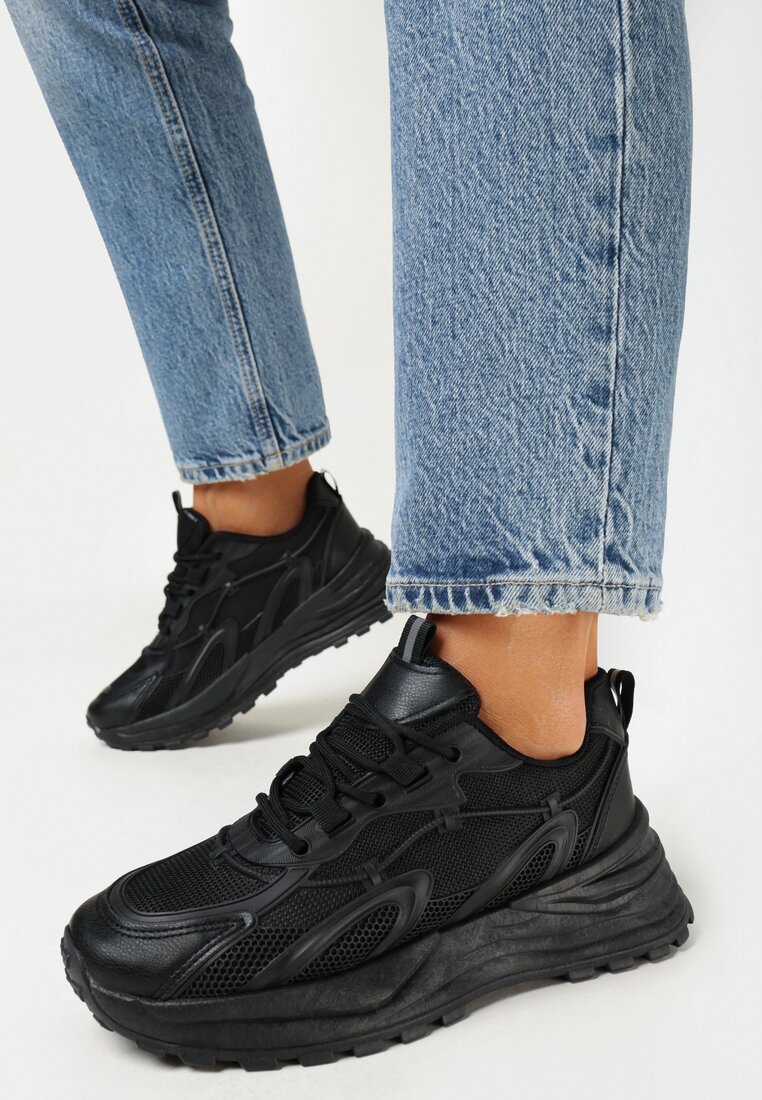 Czarne Sneakersy na Grubej Podeszwie Evioll