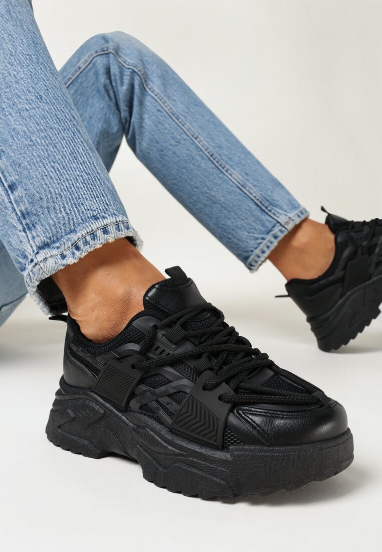 Czarne Sneakersy na Grubej Podeszwie Vasica