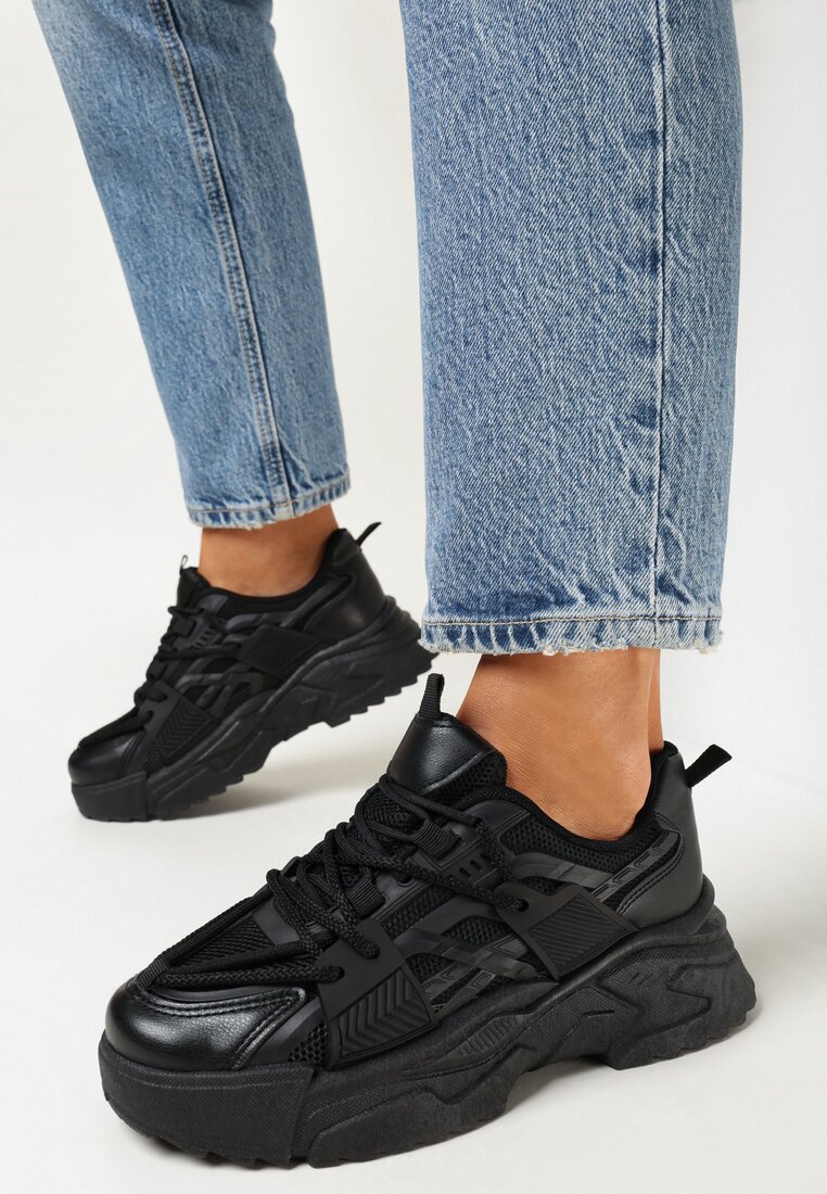 Czarne Sneakersy na Grubej Podeszwie Vasica