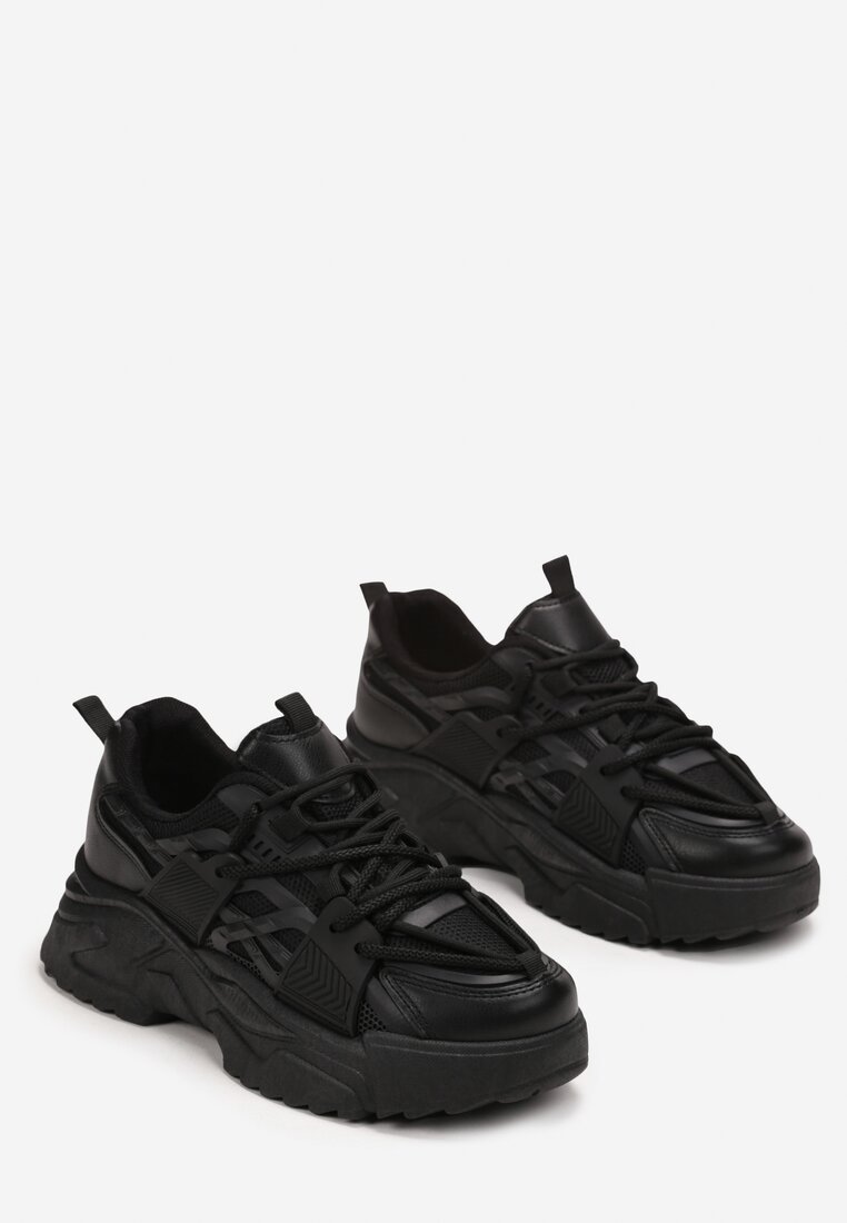 Czarne Sneakersy na Grubej Podeszwie Vasica