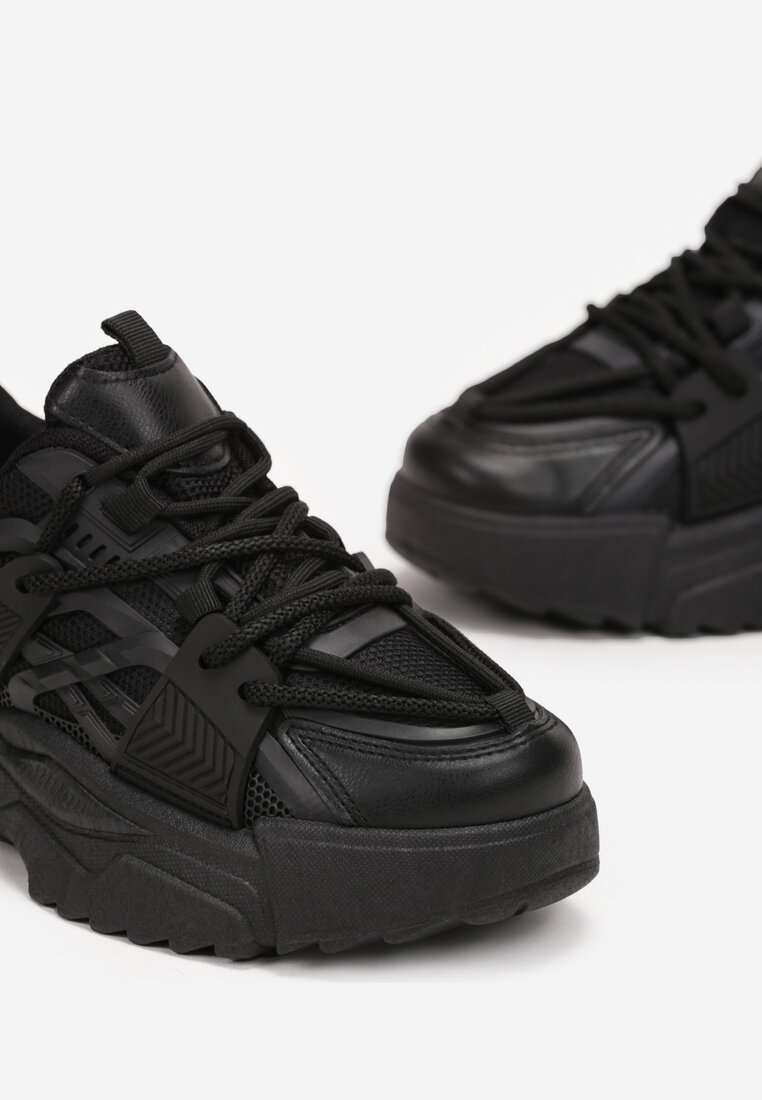 Czarne Sneakersy na Grubej Podeszwie Vasica