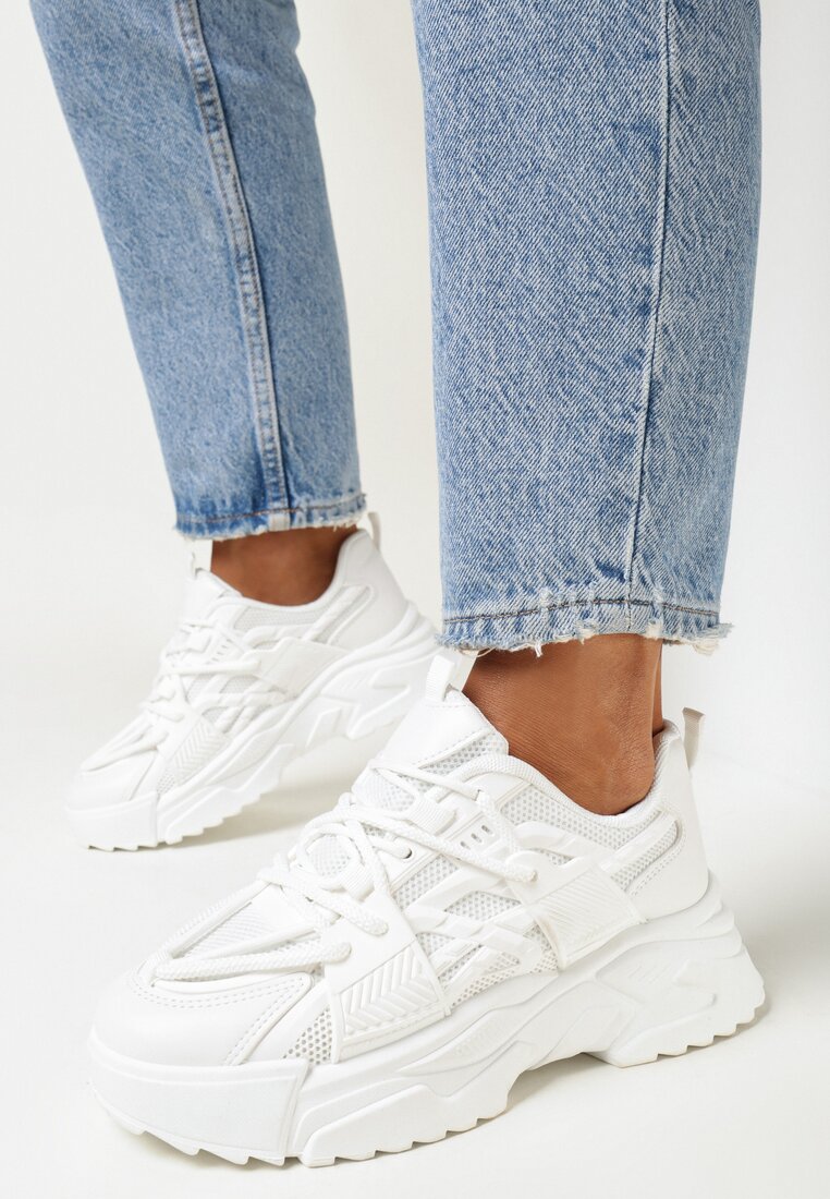 Białe Sneakersy na Grubej Podeszwie Vasica