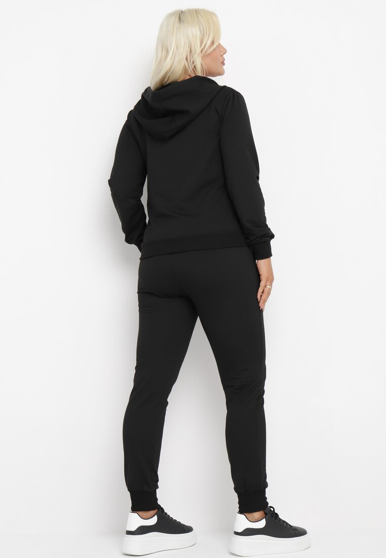 Czarny 2-Częściowy Bawełniany Komplet Dresowy Spodnie i Bluza Pavicia