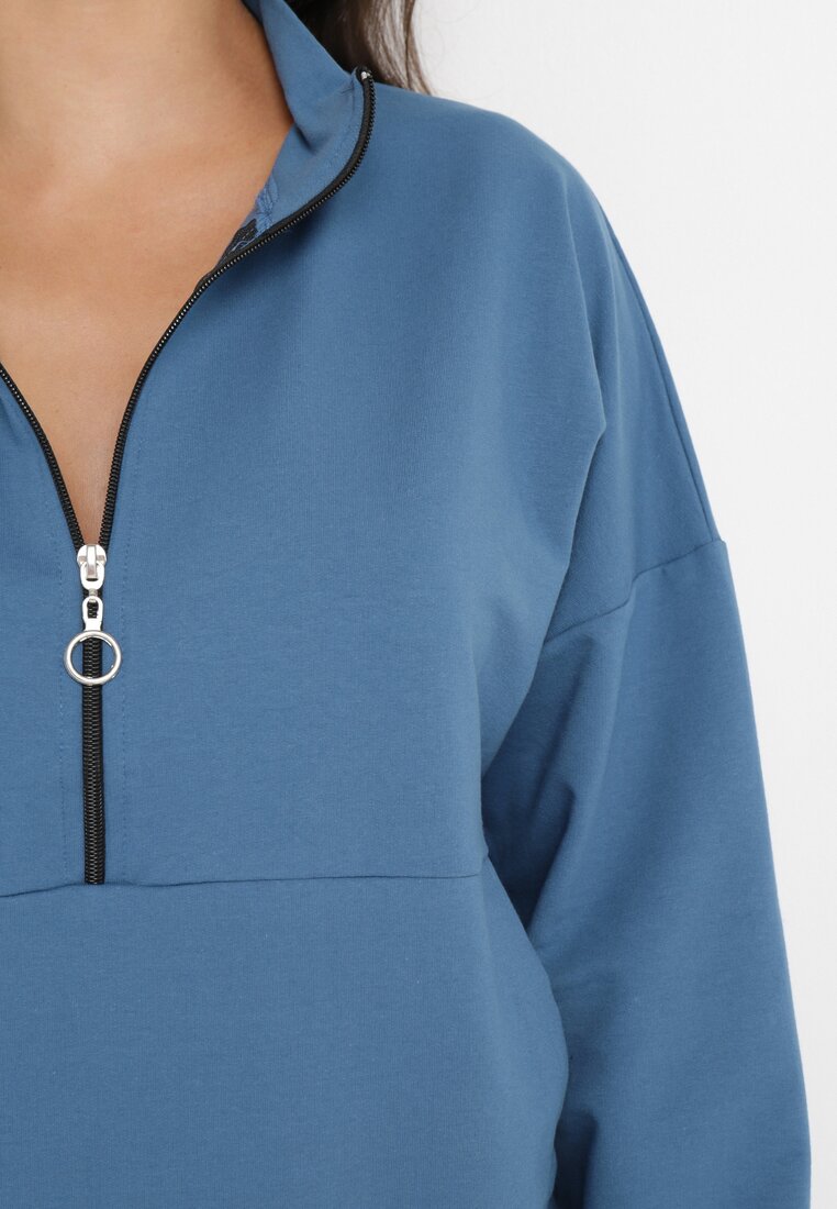 Niebieski Bawełniany 2-Częściowy Komplet Dresowy Bluza z Suwakiem i Spodnie z Gumką Inarra