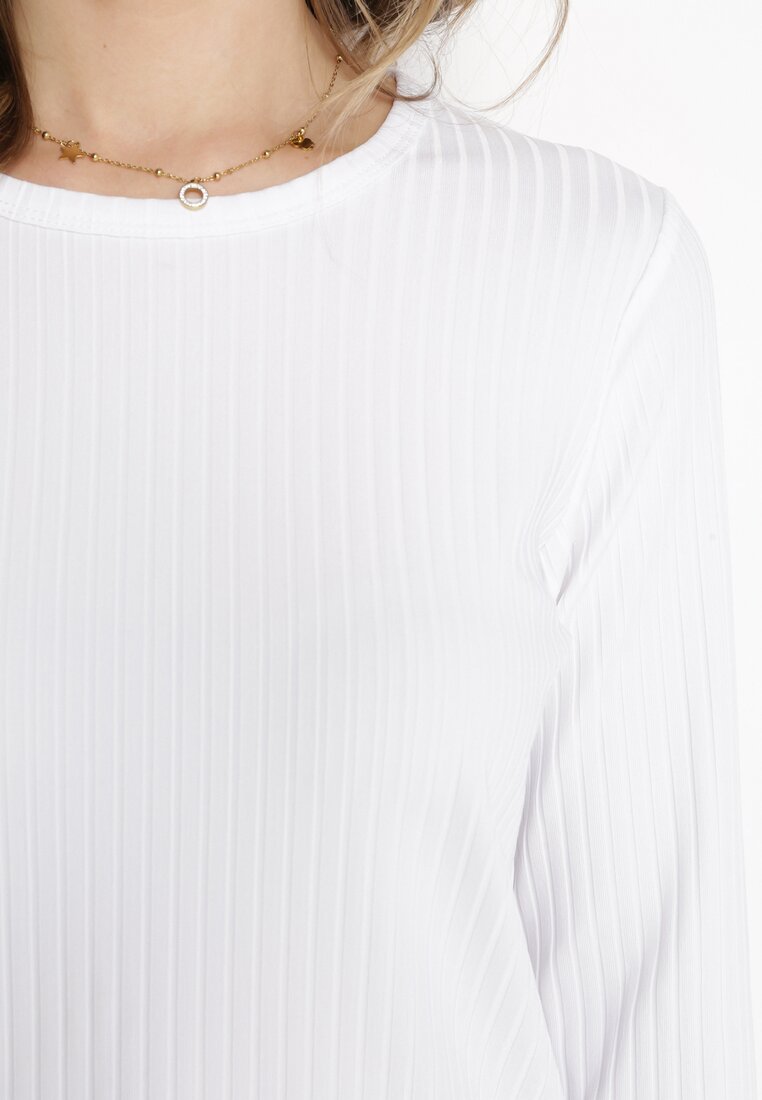 Biała Bluzka z Prążkowanej Dzianiny Bikafesa