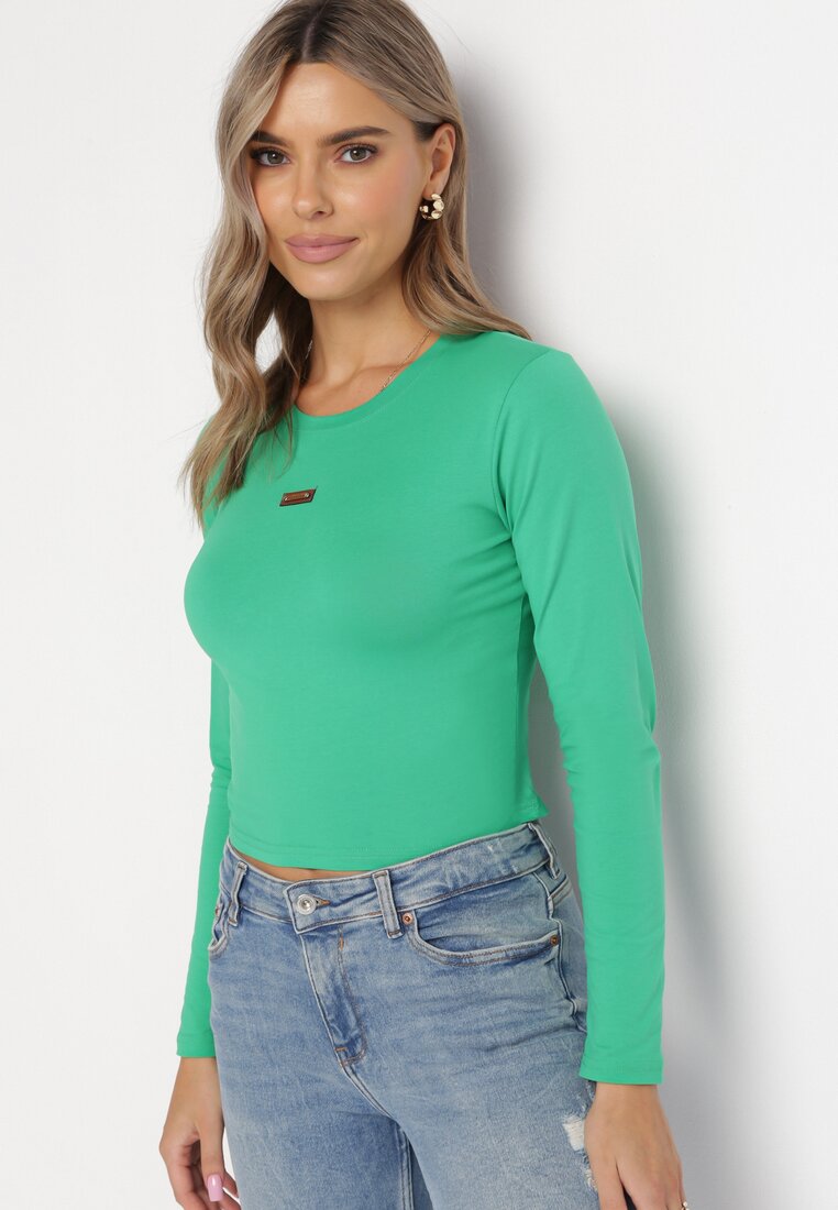 Zielona Bawełniana Bluzka z Długim Rękawem Ellemacra