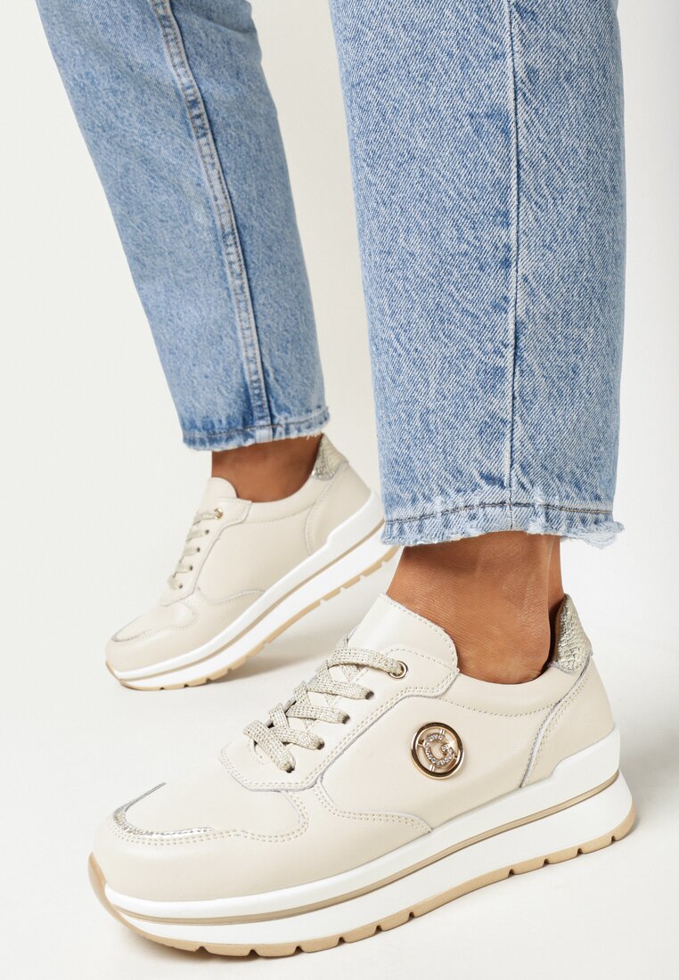 Beżowe Skórzane Sneakersy Nerinde