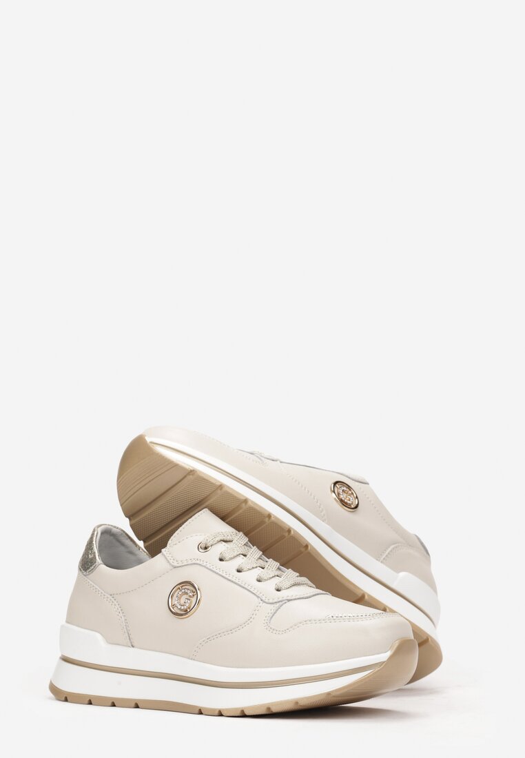 Beżowe Skórzane Sneakersy Nerinde