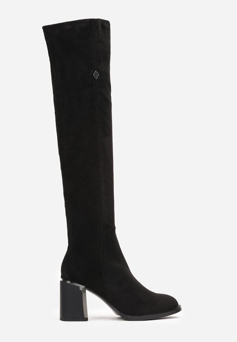 Czarne Kozaki na Metalicznym Obcasie z Cholewką za Kolano Erenem