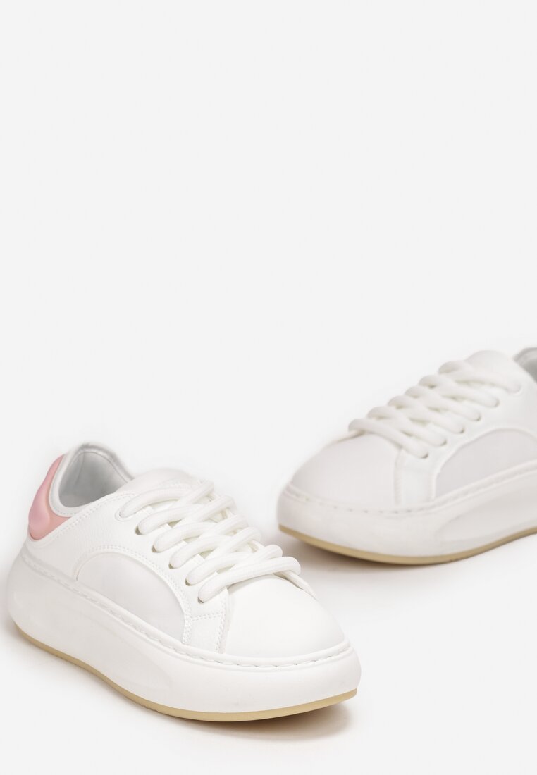 Biało-Różowe Sneakersy na Platformie Rammes