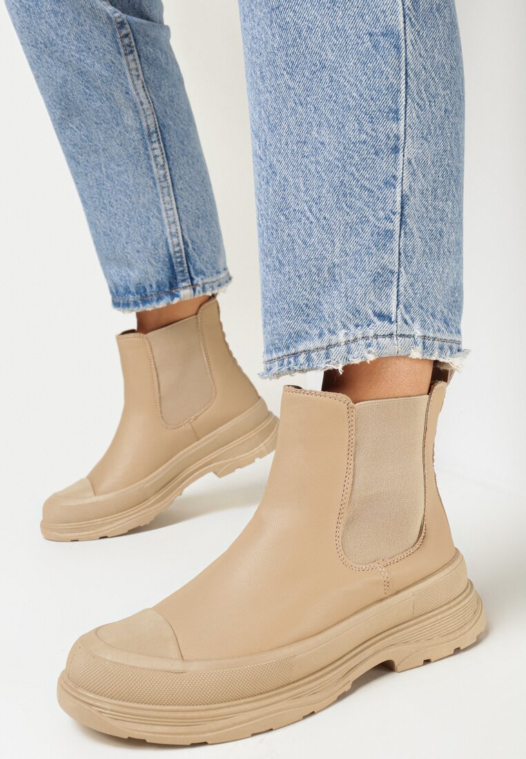 Ciemnobeżowe Wsuwane Botki Sztyblety Nepali