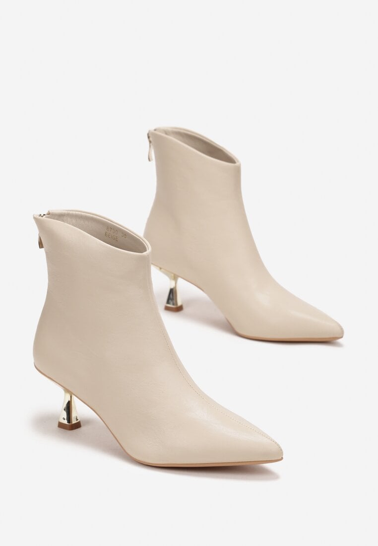 Beżowe Botki na Metalicznym Obcasie Kaczuszka Lechana