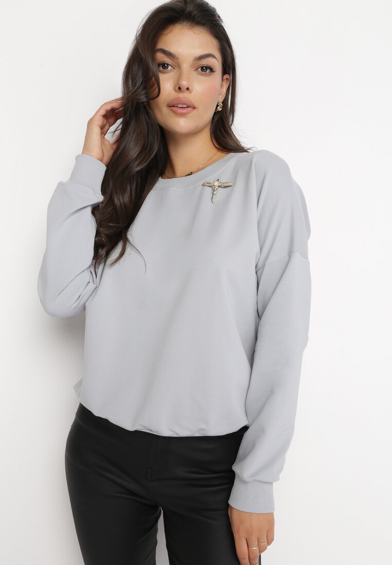 Szara Bluza z Broszką Muriell