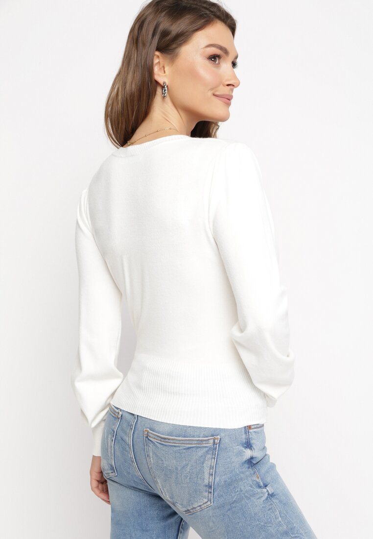 Biały Sweter Dzianinowy Florime