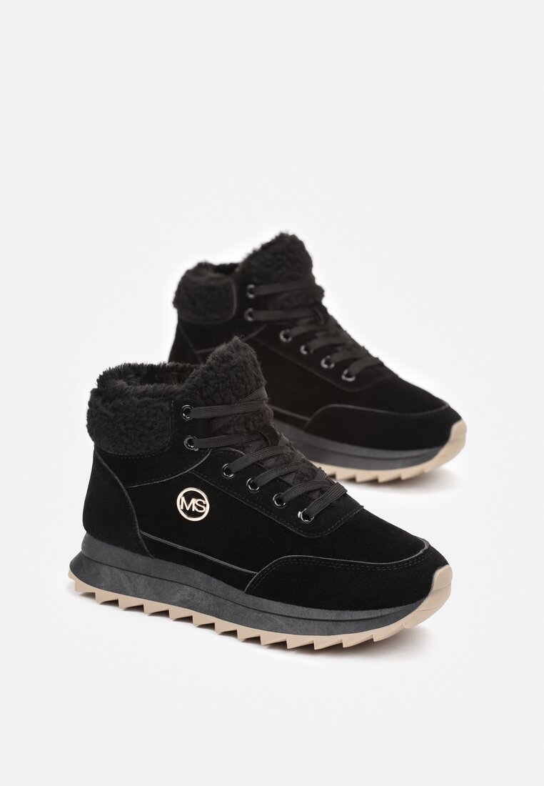 Czarne Sneakersy Mocno Ocieplone Sztucznym Futerkiem Rosanas