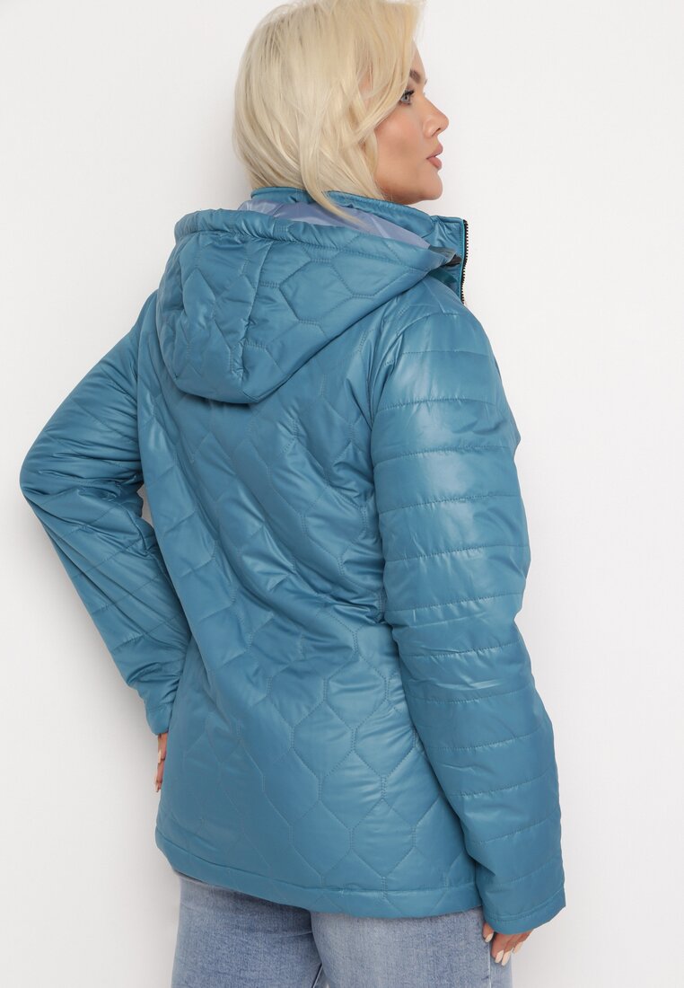 Jasnoniebieska Kurtka Pikowana z Odpinanym Kapturem i Kieszeniami Amores