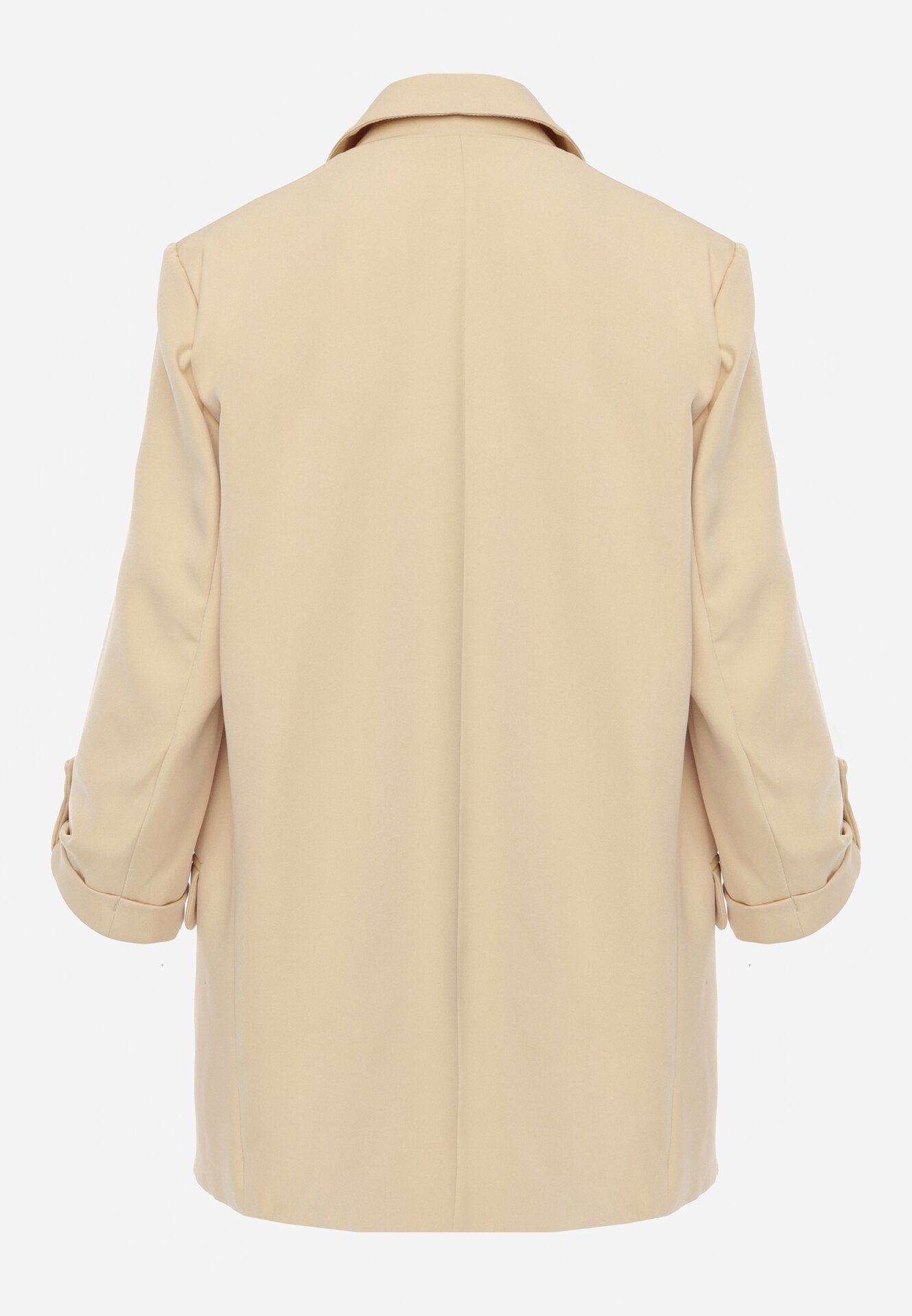 Beżowa Marynarka Niezapinana z Kieszeniami i Rękawami 3/4 Fllavia