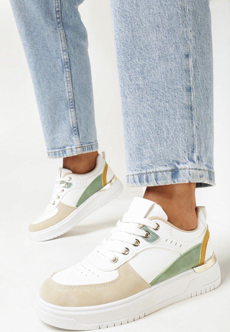 Biało-Beżowe Sneakersy z Kolorowymi Wstawkami Fulvio