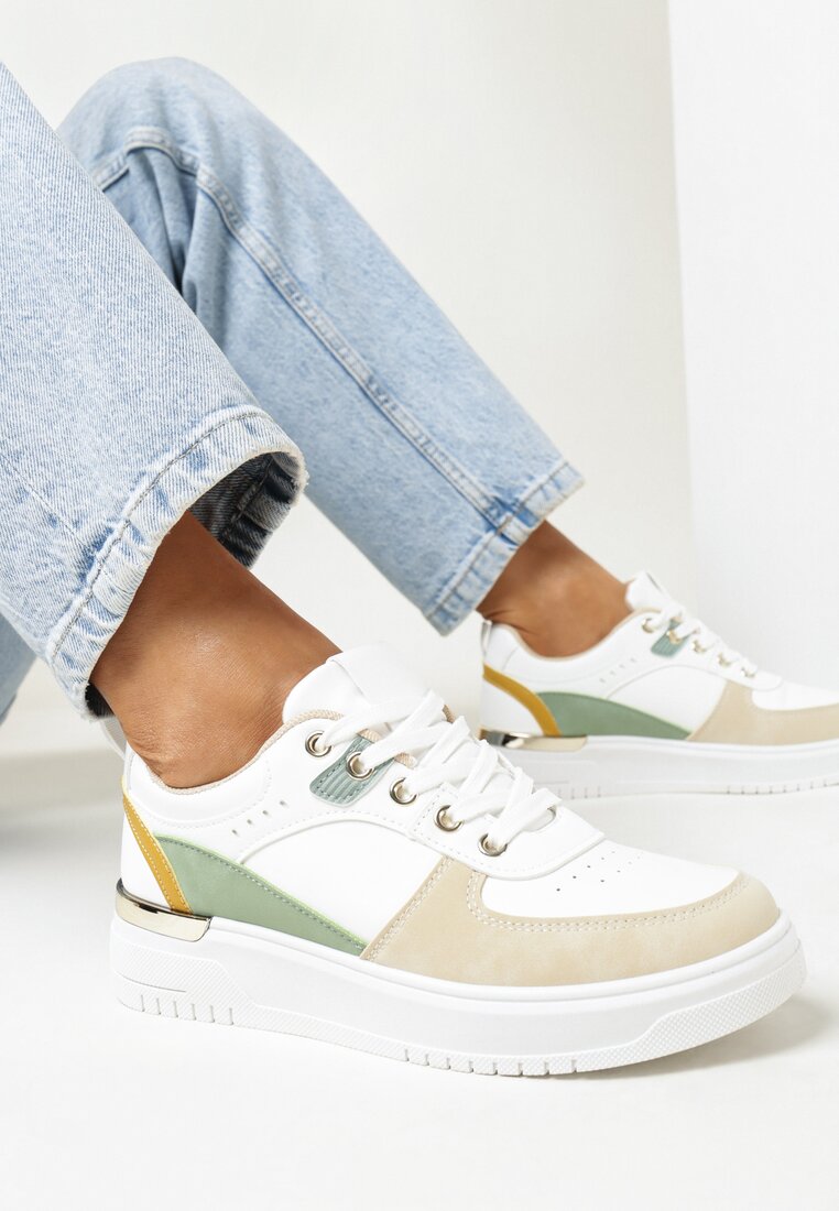 Biało-Beżowe Sneakersy z Kolorowymi Wstawkami Fulvio