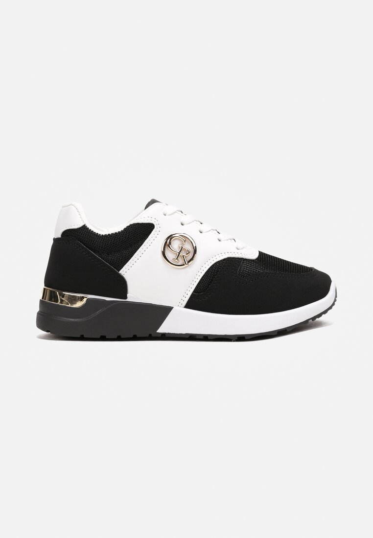 Czarno-Białe Sneakersy z Metalową Ozdobą Vonette